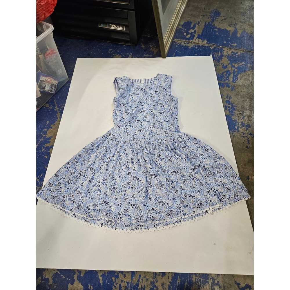 Sara Campbell Blue Floral Sleeveless Drop Waist Dress Size S Made in USA